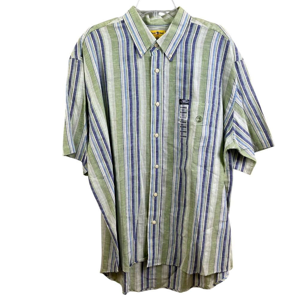 Duck Head Green Blue Striped Line Blend‎ Short Sleeve Shirt Size XL NWT